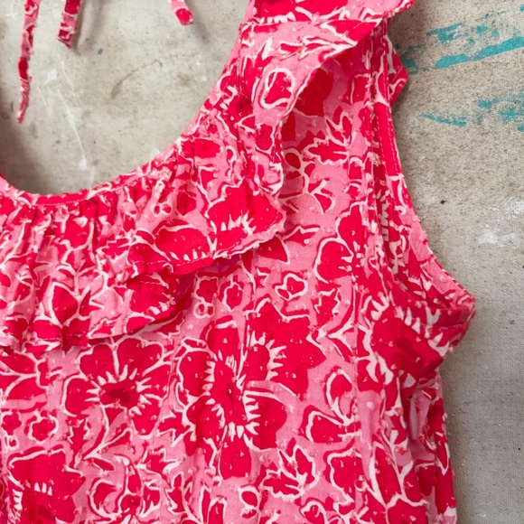 J Crew Printed Ruffle Midi Dress in Azalea Belvedere Red - Picture 3 of 6